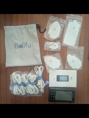 White Portable Belifu TENS Unit with Electrode Pads and Cables